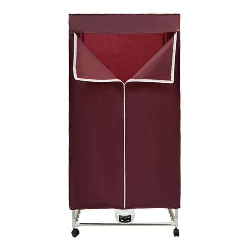 Tragbarer Wäschetrockner Elektrischer Wäschetrockner 1500W Multifunktionale Trocknermaschine mit Timer 0-240min Kleiderschrank Trockenmaschine für Wohnungen (Weinrot, Fernbedienung) von GMSLuu