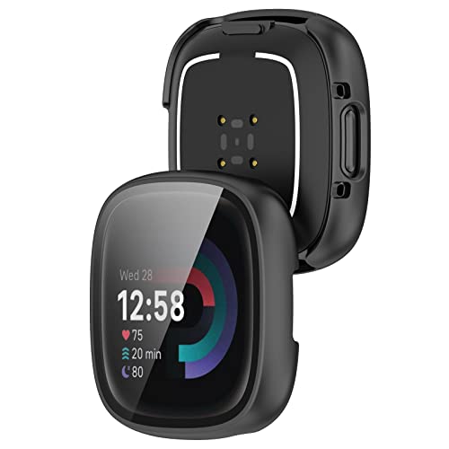 GMUJIAO 2-Stück Hülle für Fitbit Versa 4,Hülle Mit Displayschutz,Hard PC Rundum Displayschutz Schutz Case für Fitbit Versa 4-Schwarz von GMUJIAO