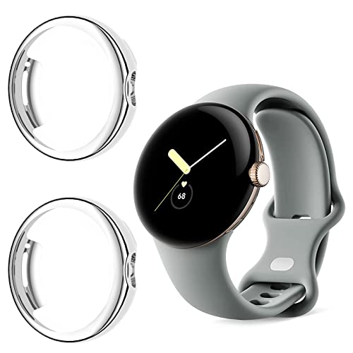 GMUJIAO 2-Stück Hülle für Google Pixel Watch,Stoßabsorbierende Dünn Designte Schutzhülle,Rundum Schutzhülle HD Ultradünne Schutz Case-Silber von GMUJIAO