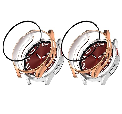 GMUJIAO 2-Stück Hülle für Samsung Galaxy Watch 6 Classic 43mm,Stoßabsorbierende Dünn Designte Schutzhülle,Rundum Schutzhülle HD Ultradünne Schutz Case-Roségold von GMUJIAO