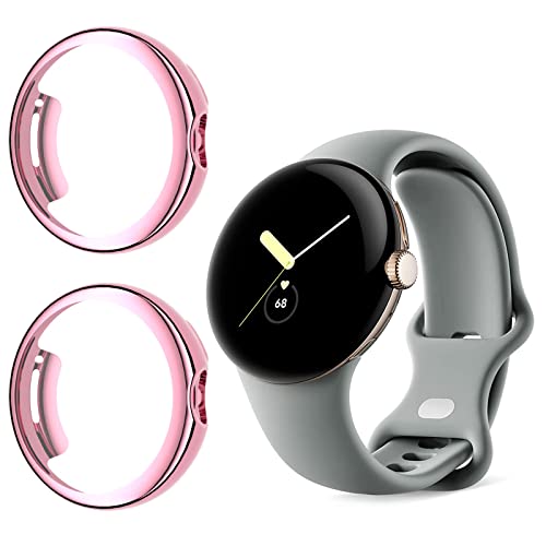 GMUJIAO [2 Stück kompatibel mit Google Pixel Watch 2 für Hülle,Stoßabsorbierende Dünn Designte Schutzhülle,Rundum Schutzhülle HD Ultradünne Schutz Case-Rosa von GMUJIAO