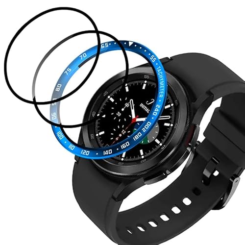 GMUJIAO Bezel Ring für Samsung Galaxy Watch 6 Classic 43mm,Edelstahl Schutz Schutzring,Metalluhr Lünettenring,Edelstahl Metalllünette Schutzhülle mit 2 Flexible Schutzfolie [Anti Scratch]-Blau von GMUJIAO
