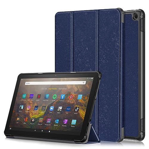 GMUJIAO Hülle Kompatibel mit Amazon Fire HD 10 2023（10 inch）,Standfunktion Schlanke PU Leder Telefontasche mit Dreifachem Standfuß [Sturzsicher]-Marineblau von GMUJIAO