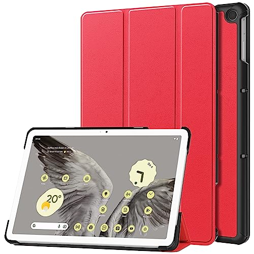 GMUJIAO Hülle Kompatibel mit Google Pixel Tablet 11 inch,Standfunktion Schlanke PU Leder Telefontasche mit Dreifachem Standfuß [Sturzsicher]-Rot von GMUJIAO