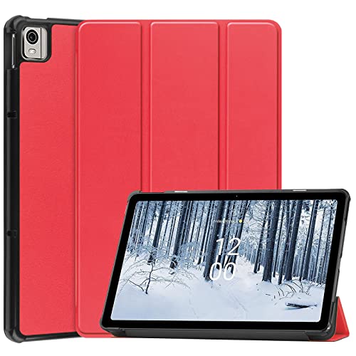 GMUJIAO Hülle Kompatibel mit Nokia T21 10.4 inch,Standfunktion Schlanke PU Leder Telefontasche mit Dreifachem Standfuß [Sturzsicher]-Rot von GMUJIAO