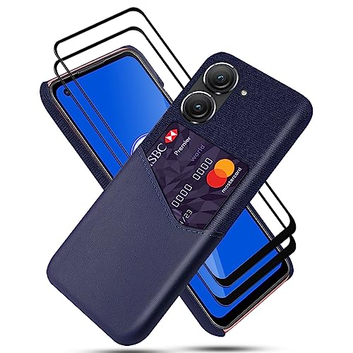 GMUJIAO Hülle für Asus Zenfone 10,Wallet Handytasche,Handyhülle mit Kartenfach,Handy Kartenhalter mit 2 Gehärtetem Glas Bildschirmschutz [Ultradünn]-Blau von GMUJIAO