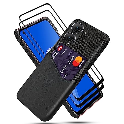 GMUJIAO Hülle für Asus Zenfone 10,Wallet Handytasche,Handyhülle mit Kartenfach,Handy Kartenhalter mit 2 Gehärtetem Glas Bildschirmschutz [Ultradünn]-Schwarz von GMUJIAO