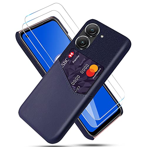 GMUJIAO Hülle für Asus Zenfone 9,Wallet Handytasche,Handyhülle mit Kartenfach,Handy Kartenhalter mit 2 Gehärtetem Glas Bildschirmschutz [Ultradünn]-Blau von GMUJIAO