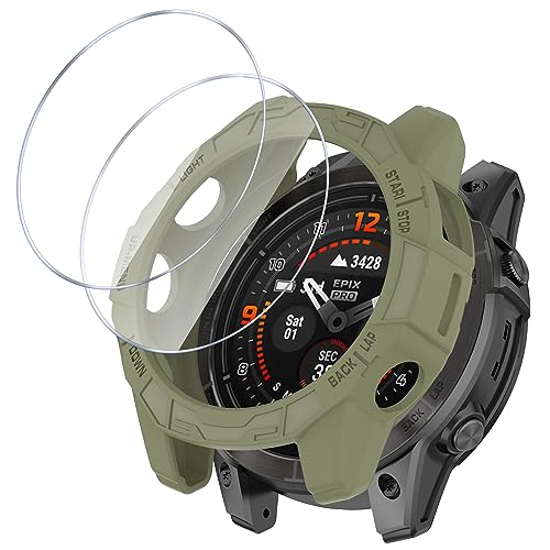 GMUJIAO Hülle für Garmin Epix Pro 42mm/Garmin Fenix 7S Pro/Fenix 7S,Stoßabsorbierende Dünn Designte Schutzhülle,Anti -Kollision Schutzhülle mit 2 Bildschirmschutz-Grün von GMUJIAO