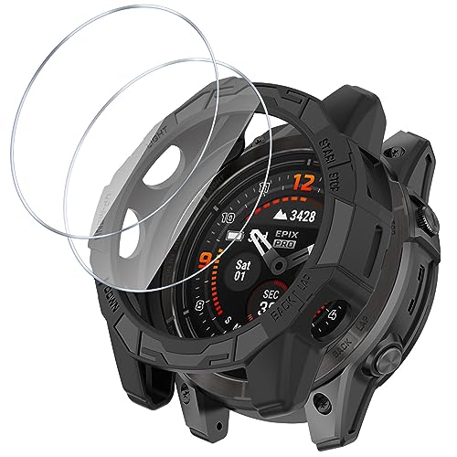 GMUJIAO Hülle für Garmin Epix Pro 42mm/Garmin Fenix 7S Pro/Fenix 7S,Stoßabsorbierende Dünn Designte Schutzhülle,Anti -Kollision Schutzhülle mit 2 Bildschirmschutz-Schwarz von GMUJIAO