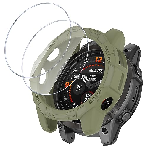 GMUJIAO Hülle für Garmin Epix Pro 47mm/Garmin Fenix 7 Pro/Fenix 7,Stoßabsorbierende Dünn Designte Schutzhülle,Anti -Kollision Schutzhülle mit 2 Bildschirmschutz-Grün von GMUJIAO