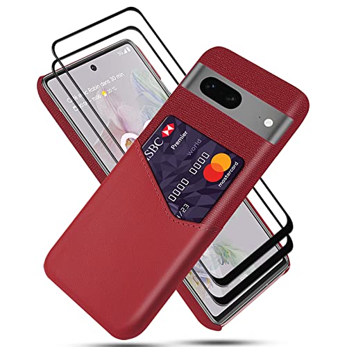 GMUJIAO Hülle für Google Pixel 7a,Wallet Handytasche,Handyhülle mit Kartenfach,Handy Kartenhalter mit 2 Gehärtetem Glas Bildschirmschutz [Ultradünn]-Rot von GMUJIAO