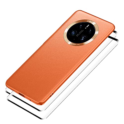 GMUJIAO Hülle für Huawei Mate 50 Pro,Schutzhülle Kohlefaser Weich TPU Handytasche Handyhülle,Kratzfest Schutzhülle Case mit 2 Gehärtetem Glas Bildschirmschutz [Ultradünn]-Orange von GMUJIAO
