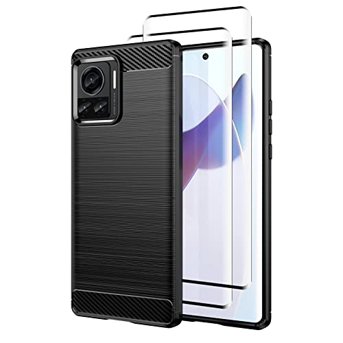 GMUJIAO Hülle für Motorola Edge 30 Ultra,Schutzhülle Kohlefaser Weich TPU Handytasche Handyhülle,Kratzfest Schutzhülle Case mit 2 Gehärtetem Glas Bildschirmschutz [Ultradünn]-Schwarz von GMUJIAO