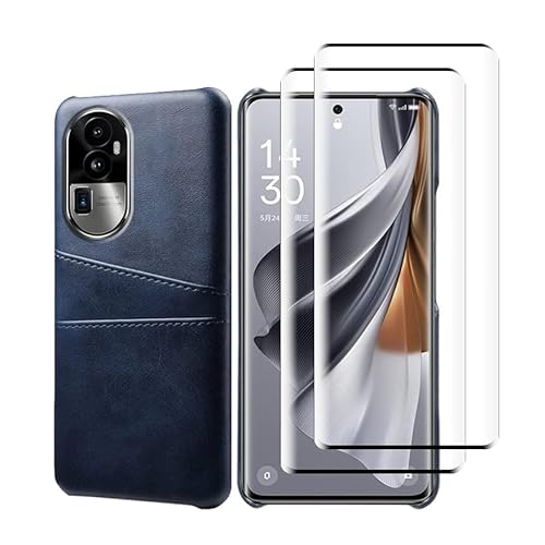 GMUJIAO Hülle für Oppo Reno 10 Pro Plus,Wallet Handytasche,Handyhülle mit Kartenfach,Handy Kartenhalter mit 2 Gehärtetem Glas Bildschirmschutz-Blau von GMUJIAO