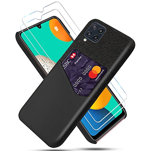 GMUJIAO Hülle für Samsung Galaxy M32,Wallet Handytasche,Handyhülle mit Kartenfach,Handy Kartenhalter mit 2 Schutzfolie Panzerglas [Ultradünn]-Schwarz von GMUJIAO