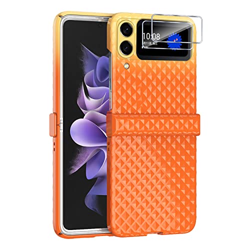 GMUJIAO Hülle für Samsung Galaxy Z Flip 4,Samsung Galaxy Z Flip 4 Hülle mit Scharnierschutz,PC Anti Kratz und Anti Schock Stoßfänger Fall mit [2 Pack] Kamera Schutzfolie Linse-Orange+Gelb von GMUJIAO