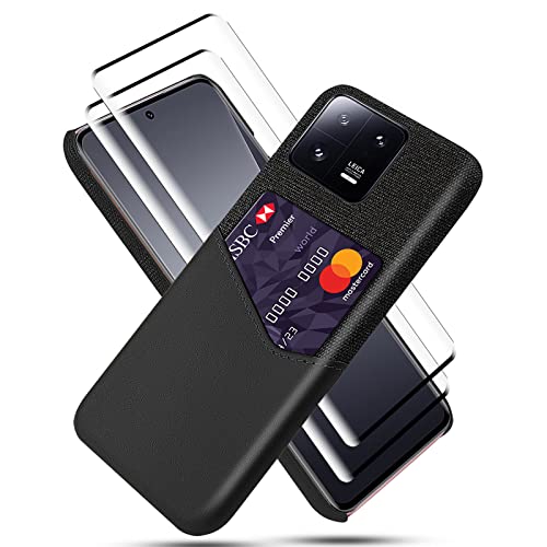 GMUJIAO Hülle für Xiaomi 13 Pro,Wallet Handytasche,Handyhülle mit Kartenfach,Handy Kartenhalter mit 2 Gehärtetem Glas Bildschirmschutz [Ultradünn]-Schwarz von GMUJIAO