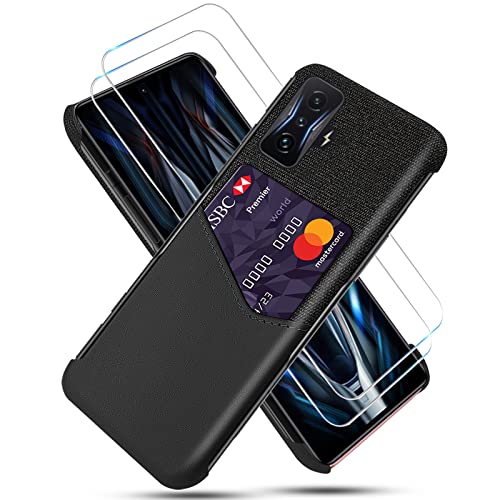 GMUJIAO Hülle für Xiaomi Poco F4 GT,Wallet Handytasche,Handyhülle mit Kartenfach,Handy Kartenhalter mit 2 Gehärtetem Glas Bildschirmschutz [Ultradünn]-Schwarz von GMUJIAO