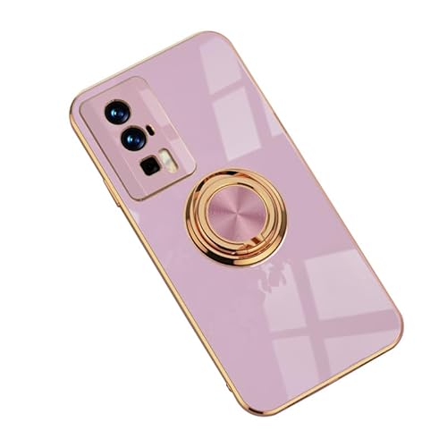 GMUJIAO Hülle für Xiaomi Poco F5 Pro,Silikon Bumper Stoßfest Schale Ring Ständer Cover,360 Grad mit Drehung Metall Fingerringhalter Stoßfeste Abdeckung-Hellviolett von GMUJIAO