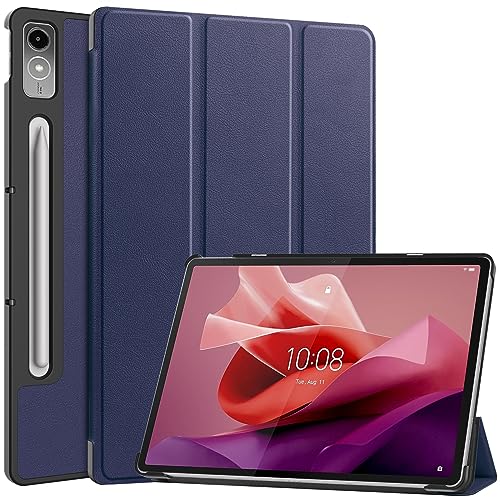 GMUJIAO Kompatibel mit Lenovo Tab P12 12.7 inch für Hülle,Standfunktion Schlanke PU Leder Telefontasche mit Dreifachem Standfuß [Sturzsicher]-Marineblau von GMUJIAO