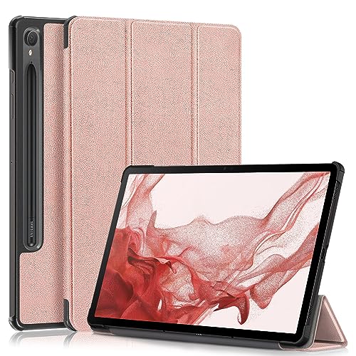 GMUJIAO Kompatibel mit Samsung Galaxy Tab S9 FE 10.9 inch für Hülle,Standfunktion Schlanke PU Leder Telefontasche mit Dreifachem Standfuß [Sturzsicher]-Rose Gold von GMUJIAO