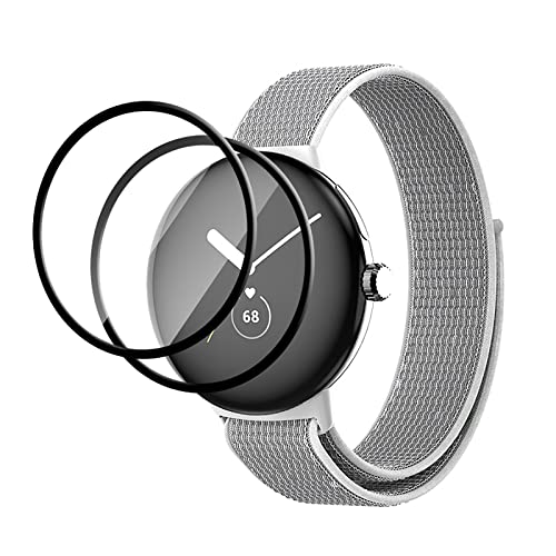 GMUJIAO kompatibel mit Google Pixel Watch 2 für Armband,Nylon Armbänder Uhrenarmband + 2 Pack Displayschutzfolie,Nylon Geflochtene Armband Compatible with Google Pixel Watch 2[Anti Scratch]-Grau von GMUJIAO
