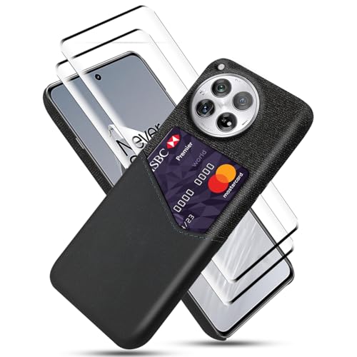 GMUJIAO kompatibel mit OnePlus 12 für Hülle,Wallet Handytasche,Handyhülle mit Kartenfach,Handy Kartenhalter mit 2 Gehärtetem Glas Bildschirmschutz [Ultradünn]-Schwarz von GMUJIAO