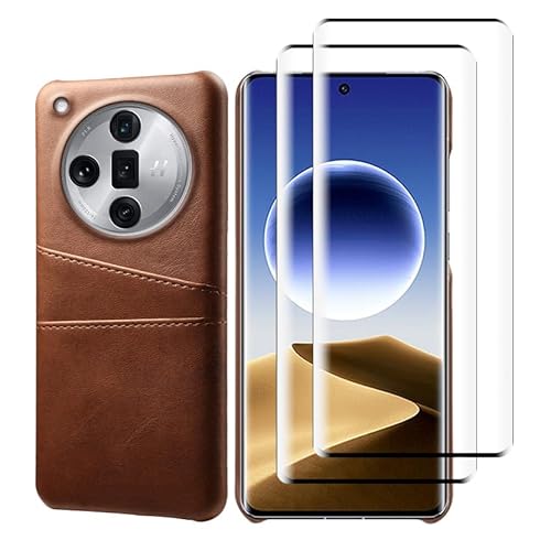 GMUJIAO kompatibel mit Oppo Find X7 Ultra für Hülle,Wallet Handytasche,Handyhülle mit Kartenfach,Handy Kartenhalter mit 2 Gehärtetem Glas Bildschirmschutz-Braun von GMUJIAO