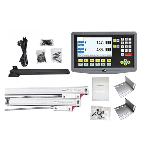 Digitale lineare Skala genau 2-Achsen-LCD-DRO-Digitalanzeige, 9 Sprachen, und 2 Stück 50–1000 mm linearer Skalengeber, Gitterlineal für Fräsmaschinen, Drehmaschinen, Montagezubehör(0.005mm complete se von GMUME