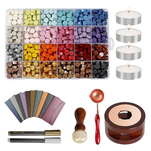 Wachs-Set, Wachssiegelstempel, Wachssiegelstempel, Siegelwachswärmer, Löffel, Kerzen, Teelichter, Umschläge, Stifte aus Metall für Dekorationen und DIY Wachs-Set, Wachssiegelstempel, Wachssiegelstempel, Siegelwachswärmer, Löffel, Kerzen, Teelichter, Umschläge, Stifte aus Metall für Dekorationen und DIY von GNAUMORE