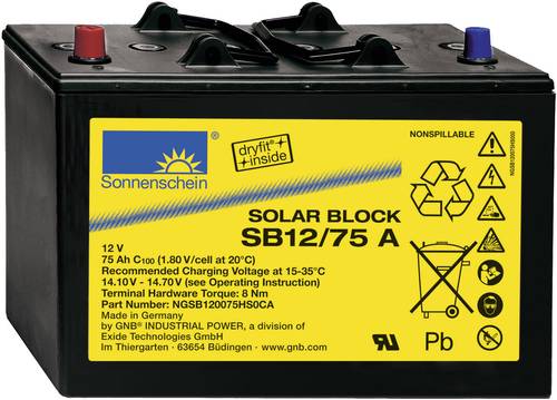 GNB Sonnenschein Solar-Block SB12/75A NGSB120075HS0CA Solarakku 12V 75Ah Blei-Gel (B x H x T) 330 x von GNB Sonnenschein