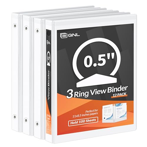 GNL 1,27 cm Ordner, 3 Ringe, 1,27 cm runder Ring, klarer Sichtordner, 3 Ringe, PVC-frei und antihaftbeschichtet, für Schul- oder Bürobedarf, Weiß, 4 Packungen GNL 1,27 cm Ordner, 3 Ringe, 1,27 cm runder Ring, klarer Sichtordner, 3 Ringe, PVC-frei und antihaftbeschichtet, für Schul- oder Bürobedarf, Weiß, 4 Packungen von GNL