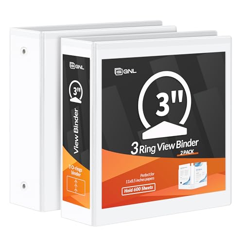 GNL 7,6 cm großer Ordner mit 3 Ringen, 7,6 cm runder Ring, Klarsicht-Ordner, 3-Ringe, PVC-frei und antihaftbeschichtet, für Schul- oder Bürobedarf, Weiß, 2 Packungen GNL 7,6 cm großer Ordner mit 3 Ringen, 7,6 cm runder Ring, Klarsicht-Ordner, 3-Ringe, PVC-frei und antihaftbeschichtet, für Schul- oder Bürobedarf, Weiß, 2 Packungen von GNL