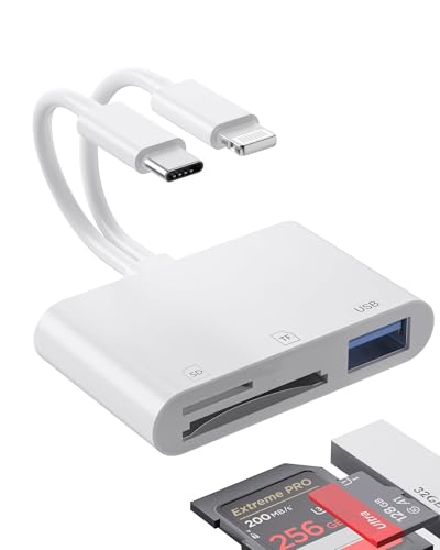 GNUADZ Adapter SD-Kartenleser für iPhone, SD-Kartenleser für PC USB C, Leser für Kameras von Lightning auf SD/MicroSD-Karte, kompatibel mit iPhone 16/15/14/13/Laptop/Tablet, Samsung von GNUADZ