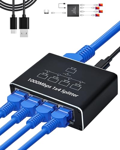 GNUADZ Ethernet Switch 1 bis 4 1000Mbps Ethernet Splitter Aluminium Gigabit LAN Splitter mit USB C Netzkabel Geeignet für Computer, Router, Set-Top, Box, TV GNUADZ Ethernet Switch 1 bis 4 1000Mbps Ethernet Splitter Aluminium Gigabit LAN Splitter mit USB C Netzkabel Geeignet für Computer, Router, Set-Top, Box, TV von GNUADZ