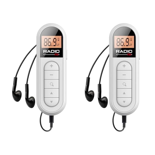 GNURBDILFO 2X Mini-UKW-Radio, 300 MAh, Wiederaufladbar, Tragbar, 76-108 MHz, mit Hintergrundbeleuchtung, LCD-Display, Kabelgebundener 3,5-Mm-KopfhöRer von GNURBDILFO