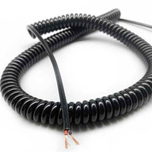 spiralförmige Spritzfeder um das Kabel, 2-adriges 1,5 mm2 CNC-Spiral-Netzkabel 15 AWG, schwarzes, dehnbares Federspiralkabel, teleskopischer Litzendraht(Stretch 3 Meter) von GNYVZXPLQ