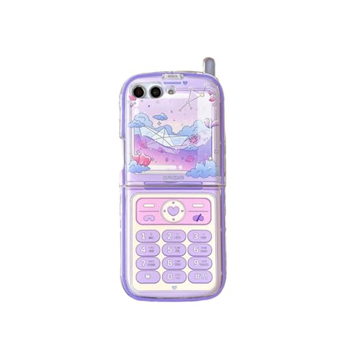 GO-VOLMON Schutzhülle für Samsung Galaxy Z Flip 4, niedliches violettes Boot-Druck, Frauen-Hülle für Galaxy Z Flip 4 mit Bildschirmabdeckung, versteckter Ständer, Kawaii Mädchen Schutzhülle für Galaxy von GO-VOLMON