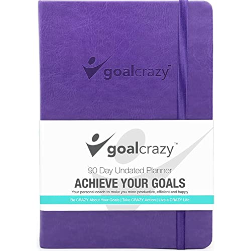 Goal Crazy Undatierter Planer – 90 Tage geführtes Tagebuch, 2022 2023 wöchentliche Organisation, Produktivitäts-Habit-Tracker, Inspirierend, Lebenseinstellung, violettes Voilett-Leder, Mandelseiten von GOAL CRAZY
