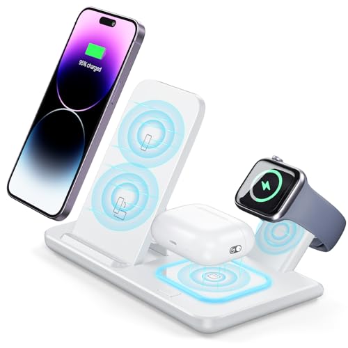 3 in 1 Kabelloses Ladestation für iPhone und Samsung Serie Geräte, Apple Watch 9/8/7/6/5/4/3/2/SE/Ultra, Galaxy Watch 5/5 Pro/4/3/Active 2/1, AirPods 3/2/1/pro/pro2, Galaxy Buds Pro von GOBECOB