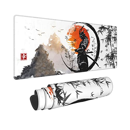 Japanische Berge Bambus Samurai Gaming Mauspad 31,5 × 11,8 × 0,12 Zoll Extra Große Tastatur Mauspad XL Rutschfeste Gummiunterseite Personalisierte Schreibtischunterlage für Zuhause Computer Büro von GOCGRV