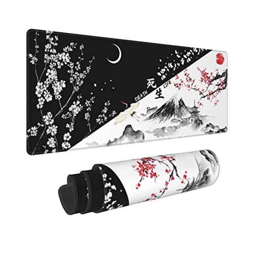 Japanische Kirschblüten-Mauspad, schwarz-weiß, Gaming-Mauspad, 31.5 × 11.8 × 0.12 Zoll, extra großes Tastatur-Mauspad, XL, rutschfeste Gummiunterseite, Büro, Laptop Japanische Kirschblüten-Mauspad, schwarz-weiß, Gaming-Mauspad, 31.5 × 11.8 × 0.12 Zoll, extra großes Tastatur-Mauspad, XL, rutschfeste Gummiunterseite, Büro, Laptop von GOCGRV