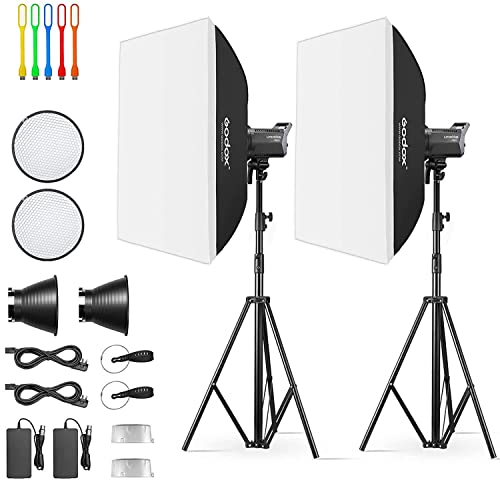 2 Pack GODOX LA150D LED Videolicht Kit, Litemons LED Continuous Light mit Softbox Lichtstative für Fotostudio von GODOX