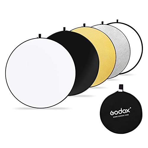 GODOX 110cm Rund Reflektor Tragbarer Multi Disk Licht-Reflektor 5 in 1 Faltbare Reflektoren Set mit Tragetasche Gold Silber weiß schwarz transparent (RFT05-110cm) von GODOX