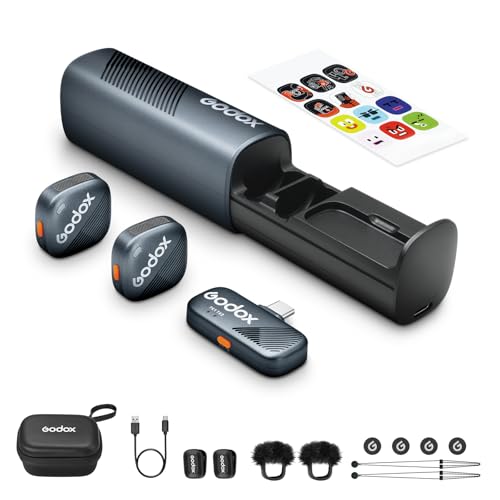 Godox Cube-SC Kit2 2.4G Wireless Microphone Kompatibel mit Typ-C Android Phones iPhone 15, Rauschunterdrückung, 48kHz/24bit Audioqualität, 300m stabile Übertragung, 30H Dauer von Godox