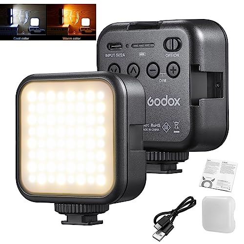 GODOX LITEMONS LED6Bi LED-Videoleuchte, zweifarbig, wiederaufladbar, Mini-Fülllicht, 3200 K-6500 K, dimmbar, unterstützt magnetische Adsorption mit 3 Zubehörschuh-Halterungen für Vlog Live Streaming von GODOX