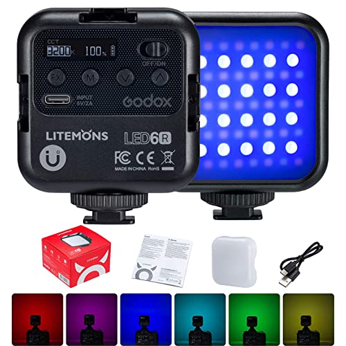 GODOX LITEMONS LED6R LED Video Light RGB Fotografie 3200K-6500K CRI95, 13 FX-Modus, 36.000 Farben, kann für Selfies, direkte Übertragung, Partybeleuchtung verwendet Werden von GODOX