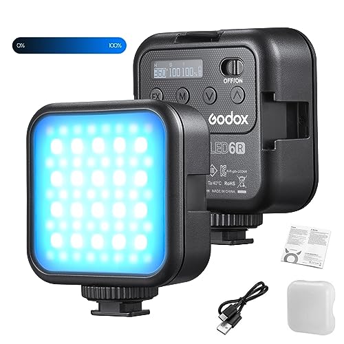 GODOX LITEMONS LED6R RGB LED-Videoleuchte Mini wiederaufladbares Fülllicht 3200K-6500K Dimmbar 13 Lichteffekte Magnetische Adsorptionshalterung mit 3 Kaltschuhhalterungen von GODOX