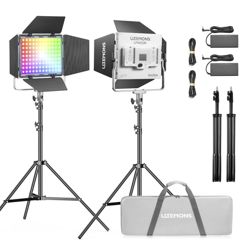 GODOX LP400R-K2 LITEMONS LED Light Panel Kit,36W LED VideoLicht Set für Video Studio (LP400R-K2) von GODOX